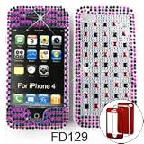 Apple iPhone 4 (At&t/Verizon) Full Diamond Crystal, Red & Blue Squares on White Full Rhinestones/Diamond/Bling – Hard Case,Cover,Faceplate,Snap On,Housing,Protector