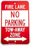 Brady 124345 Traffic Control Sign, Legend "Fire Lane No Parking Tow-Away Zone", 18" Height, 12" Width, Red on White