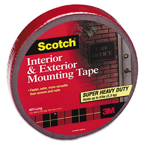 Scotch Products - Scotch - Exterior Weather-Resistant Double-Sided Tape, 1 x 450, Gray w/Red Liner - Sold As 1 Roll - Double-sided gray tape with red liner. - Weather-resistant, holds securely to indoor or outdoor surfaces such as stucco and brick. - Supe