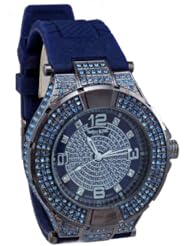 Silver Tone Crystals Hip-hop Cz-ice Bling Clubbin Bullets 2-row Czs-Blue