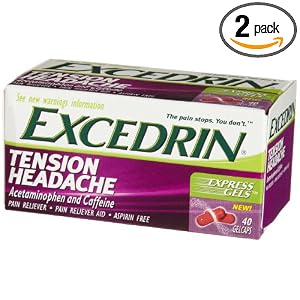 Click here to buy Excedrin Tension Headache Pain Reliever, 40-Count Gelcaps (Pack of 2) by Excedrin.