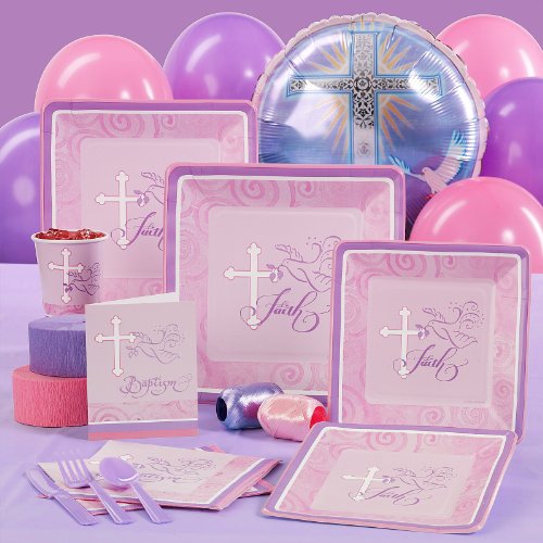 Cheap Christening Party Supplies Faithful Dove Pink Baptism Standard