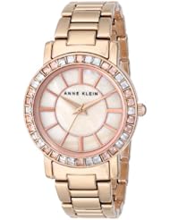 Anne Klein Womens AK/1670PMRG Swarovski Crystal Accented Rose Gold-Tone Bracelet Watch