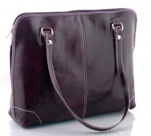 Italienische Damen Aktentasche lila - Umh&auml;ngetasche Leder