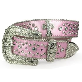 Western Rhinestone Silver Circle Studs and Cross Decoration Genuine Leather Belt