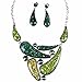Qiyun (TM) Women's Green Amber Drop Bib Charm Pendant Chain Necklace Stud Earrings Set