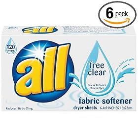 All Fabric Softener Dryer Sheets, Free Clear, 120-Sheet Boxes (Pack of 6)