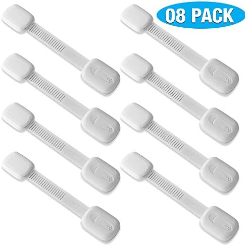 Adjustable Child Safety Locks - 8PCS 3M Adhesive Firmly Latches To Baby Proof Cabinets &amp; Appliances - Baby Locks for Cabinet Doors, Drawers, Toilet Seat, and Oven - No Tools or Drilling