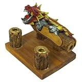EXP Hand-Painted Carved Driftwood Dragon Desktop Pen & Card Holder