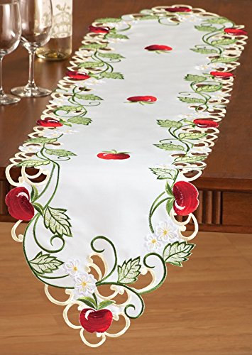 Embroidered Apple Orchard Table Topper Linens, Runner