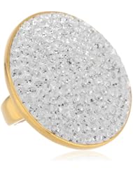 Ladys 18kt Gold Plated Stainless Steel with Simulated Diamonds Circle-Shaped Ring, Size 6