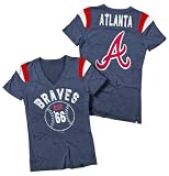Atlanta Braves Heathered Blue Women's Tri-Blend V-Neck Raglan T-Shirt