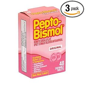 Pepto-Bismol Upset Stomach Reliever/Antidiarrheal Chewable Tablets, Original, 48-Count Boxes (Pack of 3)