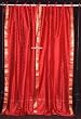 Tie Top Fire Brick Silk Sari Drapes, Panels, saree Curtains