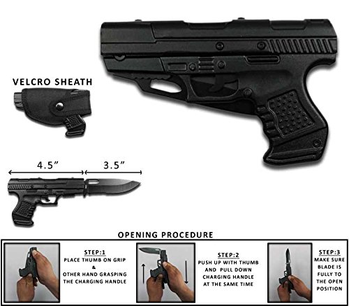 Best Quality Rogue River Tactical Black Pakkawood 1911 Gun Pistol Spring Assisted Opening Folding Pocket Knife with Belt Holster 440 Stainless Steel Blade Great Gift for Gun Lovers