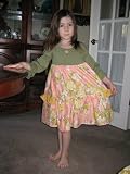 Ginger, Toddler and Big Girl's Dress, Olive Green and Oriental Ginger with Vintage Button!