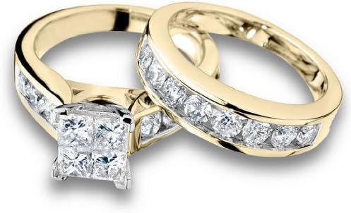 Princess Cut Diamond Engagement Ring and Wedding Band Set 2 Carat (ctw) in 14K Yellow Gold, Size 6