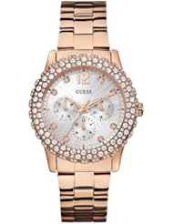 GUESS Womens U0335L3 Rose Gold-Tone Multi-Function Watch with Genuine Crystal Accented Case