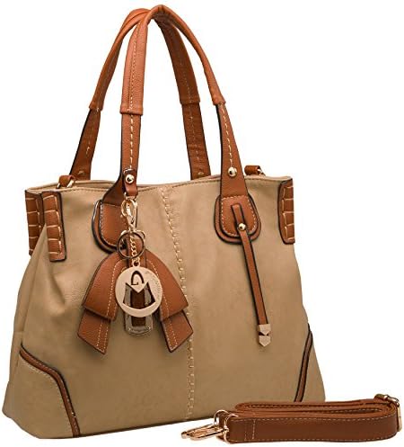 MG Collection ROWYN Large Bow Accented Khaki Beige Shopper Hobo Handbag Purse