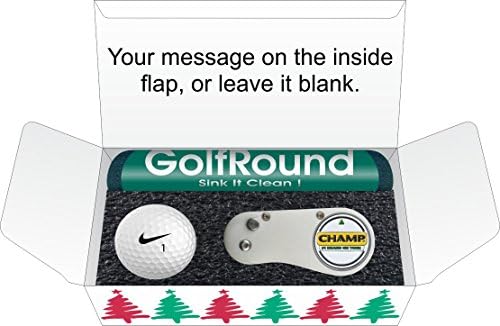 Christmas Golf Gift Set (Short Game Essentials) GolfRound Towel - Nike Golf Ball - FLIX Repair Tool - Golf Greeting Card - Packaging (Without Gift Tag)