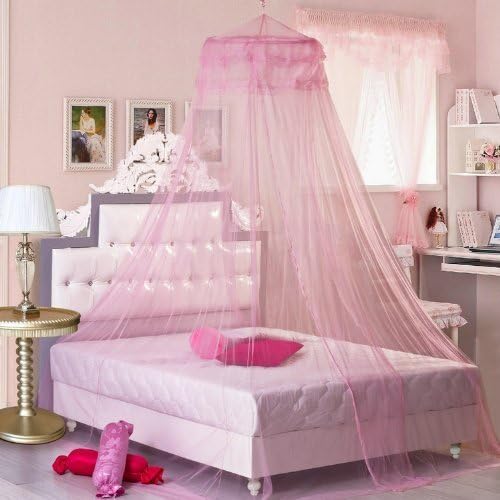 Szwinser Round Lace Curtain Dome Bed Canopy Netting Princess Mosquito Net (Pink)