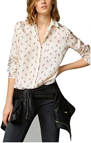 Ningwei Women's Long Sleeve Feather Printed Shirts Blouse (L(US-M))