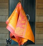 Linen Cotton Jacquard 2-pieces Kitchen Towel, Foglio in Orange-Gold