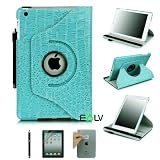 E-LV 360 Degrees Rotating Stand Leather Smart Case for Apple iPad Mini/iPad Nano Luxury Crocodile Pattern - Free Screen Protector and Cleaning Cloth (Retail Packaging) (Blue, iPad mini)