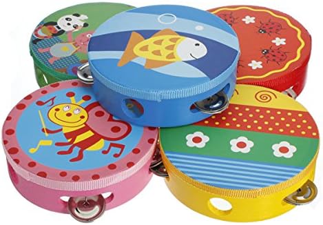 Cartoon Pattern kid Shaking Handbell Tambourine Rattles Wooden Drum