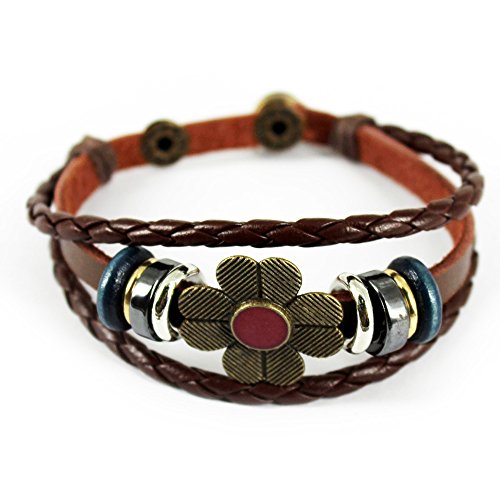 November's Chopin (TM) Unique Metal Button Ring Braided Leather Adjustable Wrap Bracelet