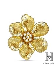 HASBANI GIOIELLI 18K Yellow Gold 1.17 CTW Color F-G VS1-VS2 Diamond Ladies Brooch. Length 45 mm. Total Item weight 24.0 g.