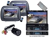 Pyle Great DVD/LCD/Camera Package for Car/Truck/SUV ---- PLTS77DU 7-Inch Single-DIN In-Dash Motorized TFT/LCD Touchscreen Monitor Receiver with DVD/CD/MP3/MP4/USB/SD/AM-FM/RDS + PL71PHB Headrest Pair with Built-in 7 TFT-LCD Monitors (Black) + PLCM22IR Water Proof Rear View Camera with Lux Night Vision Capability