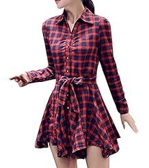 A-line Cotton Vintage Plaid Print Bodycon Dress/Skater Dress 