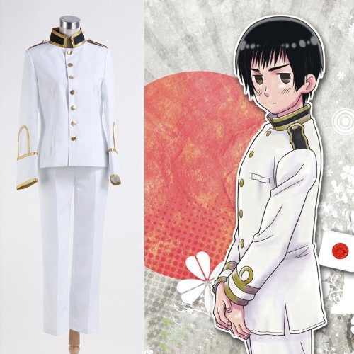  Axis Powers Honda Kiku Uniforme Cosplay Costume Déguisement - Blanc - *Sur Mesure*