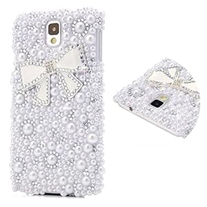 DYNBOSE 3D Handmade Bling Crystal Bow Diamond Pearl Design Case Cover for Samsung Galaxy Note 3 Case SM-N9000 Case Pouch Rhinestone Hard Back Cover