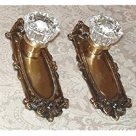 Antique Type Crystal Glass & Antique Solid Brass FRENCH DOOR/DUMMY Knobs