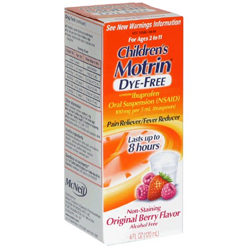 Motrin Children's Pain Reliever/Fever Reducer (for Ages 2 to 11), Oral Suspension, Dye Free, Original Berry Flavor, 4-Ounce Bottles (Pack of 3)