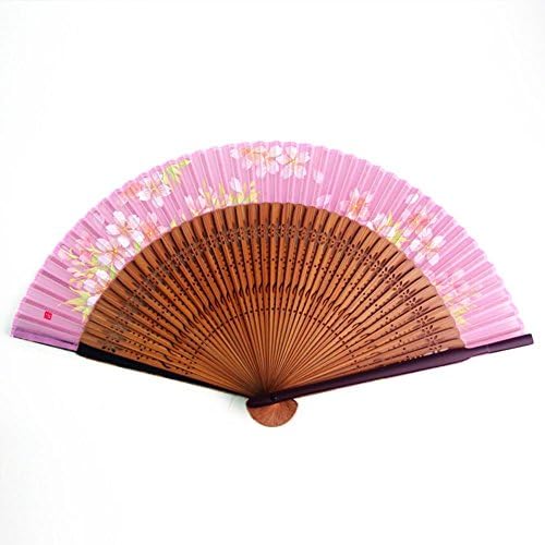 Made in Japan Mankai Sensu Folding fan (Name and full-blown flowers are drawn by hand on a fan) Cherry Blossom in Pale Pink/with your name in Kanji
