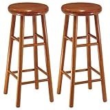 Set of 2 Cherry Finish 30"H Swivel Bar Stools