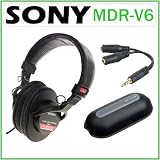 Best Price Sony MDR-V6 Monitor Series Headphones with CCAW Voice Coil with Audio Splitter and Cable Management Clip