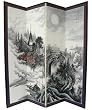 Classic Japanese Chinese Asian Art & D&eacute;cor - 6ft. Full Moon Bridge Hand painted Chinese Silk Floor Screen Room Divider