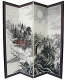 Classic Japanese Chinese Asian Art & D&eacute;cor - 6ft. Full Moon Bridge Hand painted Chinese Silk Floor Screen Room Divider