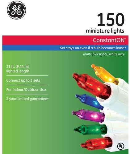 GE 150ct ConstantOn Colored Miniature Christmas Lights, White Wire