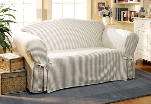 100% Cotton - Stripe Sofa Slipcover - Navy Blue