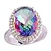 Psiroy 925 Sterling Silver Stunning Created Gorgeous Women's 12mm*16mm Oval Cut CZ Rainbow Topaz Filled Ring