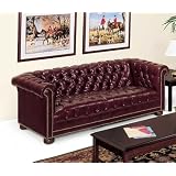 Chesterfield Traditional Leather Reception Room Sofa Black Leather/Mahogany Frame