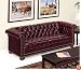 Chesterfield Traditional Leather Reception Room Sofa Blackberry Leather/Mahogany Frame