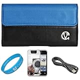 Blue & Black Portola Leather Carrying Holster with Fixed Belt-Clip and Magn ....