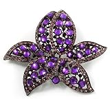 Large Deep Purple Diamante Floral Brooch/ Pendant (Gun Metal Finish)