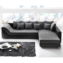 Sofa Ravenna 310x220 cm Schwarz / Grau mit Schlaffunktion Ottomane